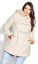 City Chic Wonderwall Coat with Faux Fur Collar Buff