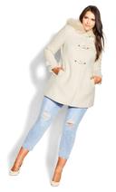 City Chic Wonderwall Coat with Faux Fur Collar Buff