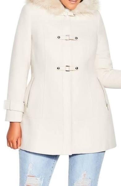 City Chic Wonderwall Coat with Faux Fur Collar Buff