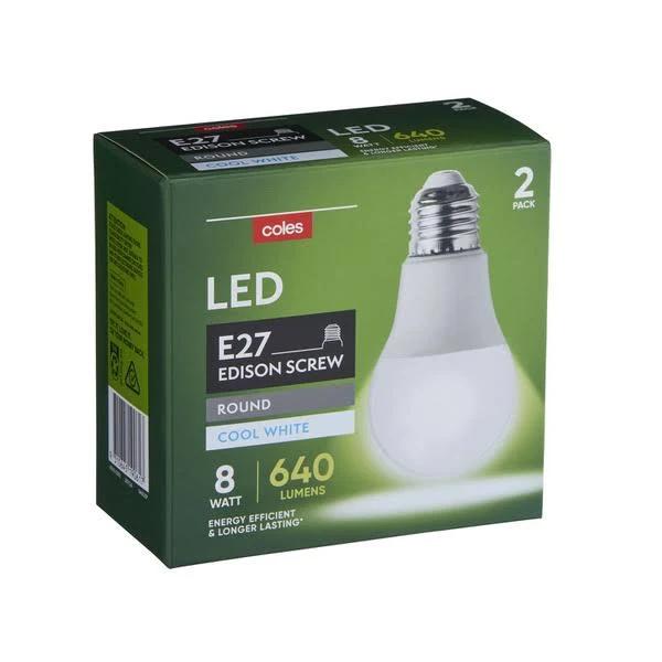 Coles Edison Screw 650 Lumens 8 Watt Cool White LED Globe