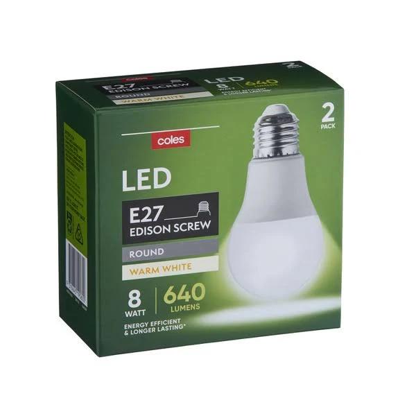 Coles Edison Screw 650 Lumens 8 Watt Warm White LED Globe