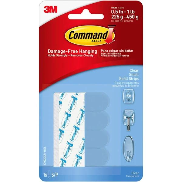 Command Small Clear Refill Strips, 16 Sets of Strips