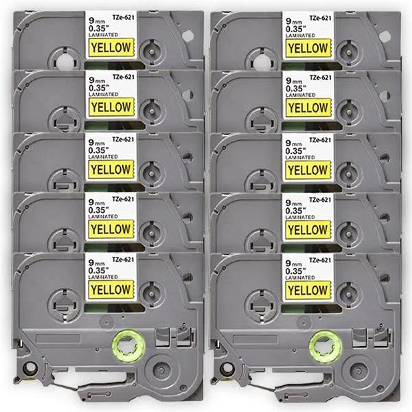 Compatible 10 x PT-2700 Brother PT2700 P-Touch Tape 9mm Black Text On Yellow Tape