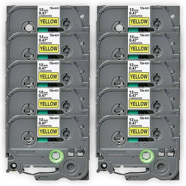 Compatible 10 x PT1000 Brother PT-1000 P-Touch Tape 12mm Black Text On Yellow Tape