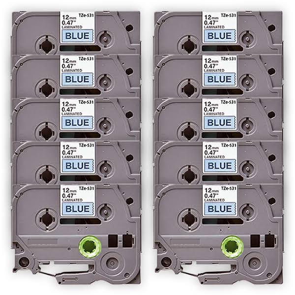 Compatible 10 x PT1280 Brother PT-1280 12mm Black Text On Blue P-Touch Tape