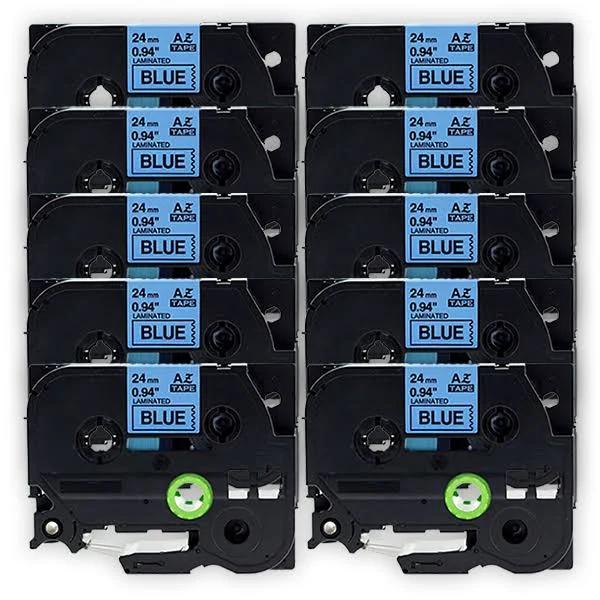 Compatible 10 x PTE550WVP Brother PT-E550WVP P-Touch Tape 24mm Black Text On Blue Tape