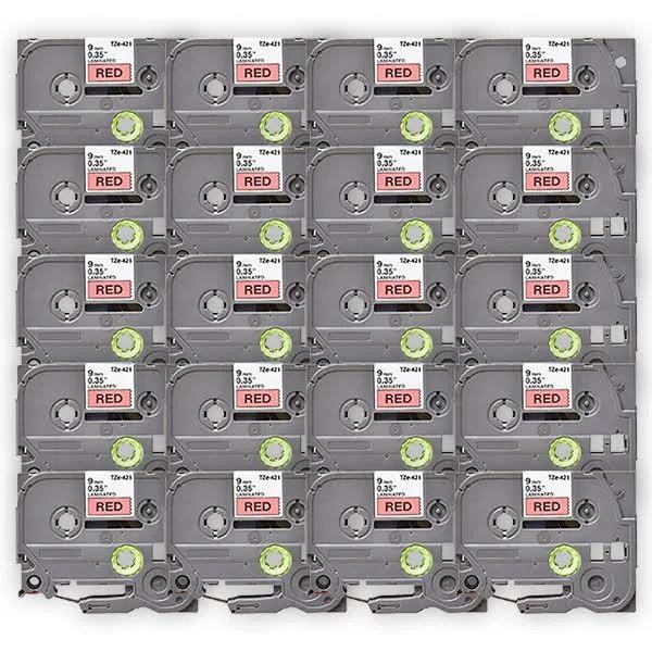 Compatible 20 x PT-D600 Brother PTD600 P-Touch Tape 9mm Black Text On Red Tape
