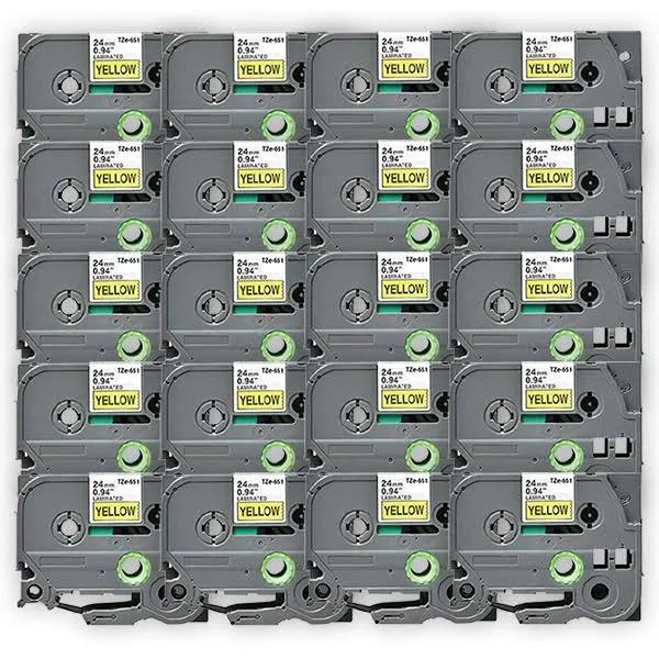 Compatible 20 x PT-P950NW Brother PTP950NW 24mm Black Text On Yellow P-Touch Tape