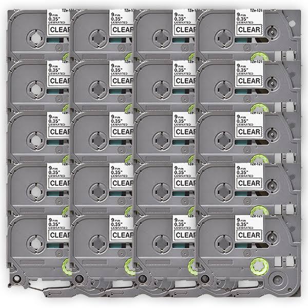 Compatible 20 x PTD450 Brother PT-D450 P-Touch Tape 9mm Black Text On Clear Tape