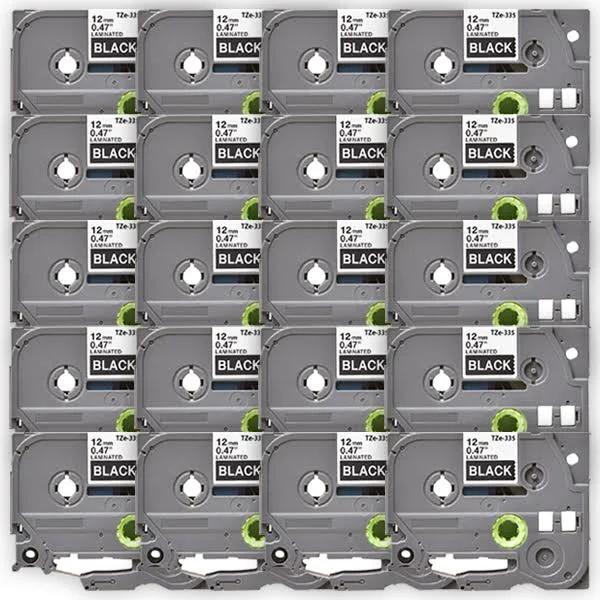 Compatible 20 x PTP300BT Brother PT-P300BT 12mm White Text On Black Tape P-Touch Tape