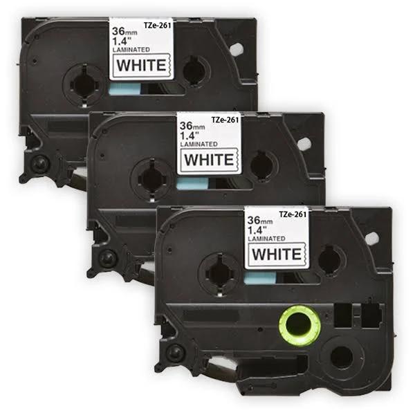 Compatible 3 x PT-9600 Brother PT9600 36mm Black Text On White P-Touch Tape