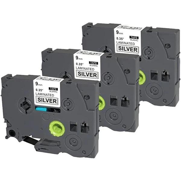 Compatible 3 x PT1400 Tape Brother PT-1400 9mm Black Text On Silver Laminated Tape