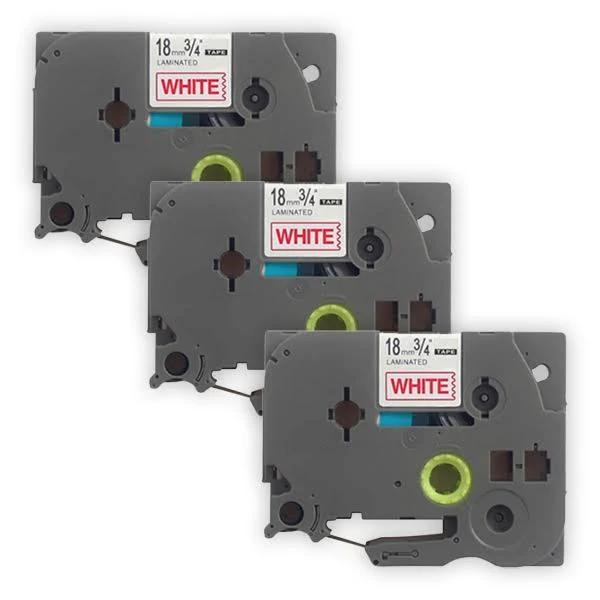 Compatible 3 x PT2100 Brother PT-2100 P-Touch Tape 18mm Red Text On White Tape