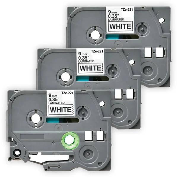 Compatible 3 x PT2700 Brother PT-2700 P-Touch Tape 9mm Black Text On White Tape