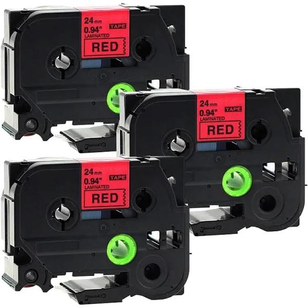 Compatible 3 x PT9200PC Tape Brother PT-9200PC 24mm Black Text On Red Laminated Tape