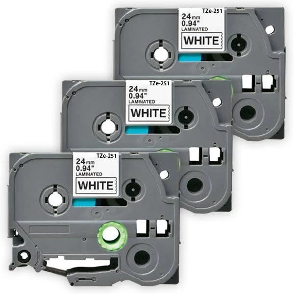 Compatible 3 x PT9500PC Brother PT-9500PC 24mm Black Text On White P-Touch Tape