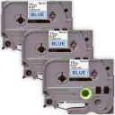 Compatible 3 x PT9600 Brother PT-9600 P-Touch Tape 12mm Black Text On Blue Tape