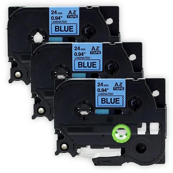 Compatible 3 x PT9700PC Brother PT-9700PC P-Touch Tape 24mm Black Text On Blue Tape