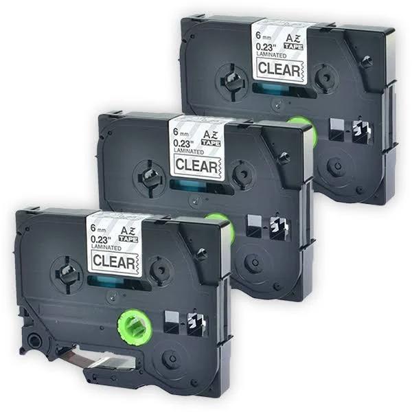 Compatible 3 x PTD600 Brother PT-D600 P-Touch Tape 6mm Black Text On Clear Tape