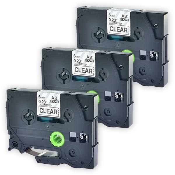 Compatible 3 x PTD800W Brother PT-D800W P-Touch Tape 6mm Black Text On Clear Tape