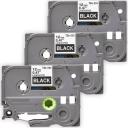Compatible 3 x PTP700 Brother PT-P700 12mm White Text On Black Tape P-Touch Tape