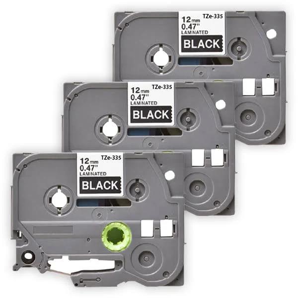 Compatible 3 x PTP700 Brother PT-P700 12mm White Text On Black Tape P-Touch Tape