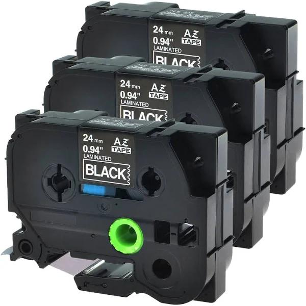 Compatible 3 x PTP950NW Tape Brother PT-P950NW 24mm White Text On Black Laminated Tape