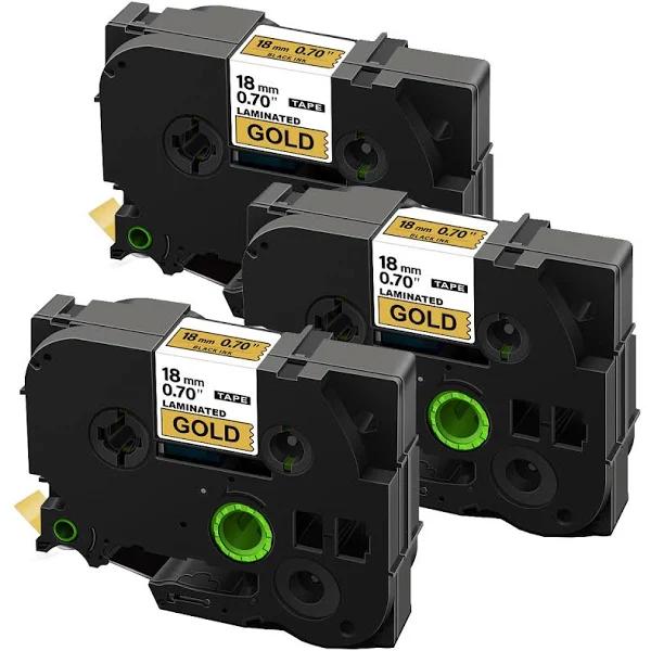 Compatible 3 x TZe-841 Brother TZe841 18mm Black Text On Gold Tape - 8 Meters