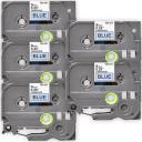 Compatible 5 x PT-1290 Brother PT1290 P-Touch Tape 9mm Black Text On Blue Tape