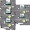 Compatible 5 x PT-D450 Brother PTD450 P-Touch Tape 12mm Black Text On Green Tape