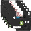 Compatible 5 x PT1880 Brother PT-1880 P-Touch Tape 12mm Red Text On White Tape