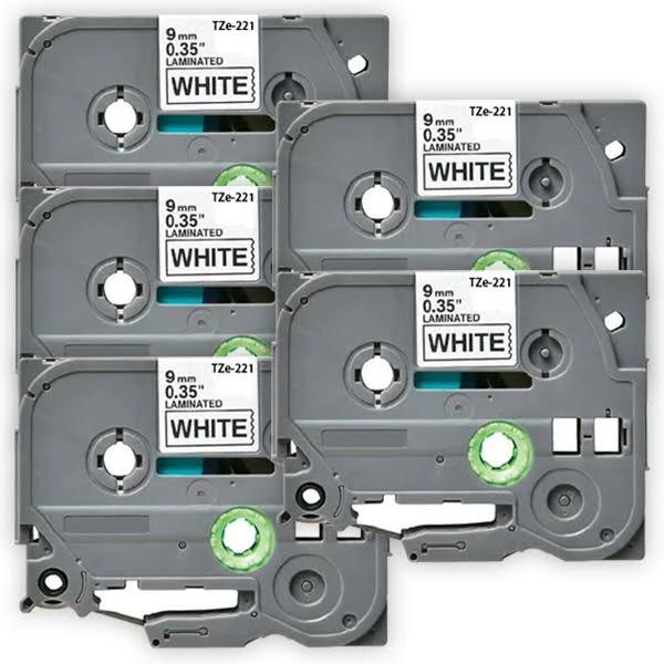 Compatible 5 x PT2030 Brother PT-2030 P-Touch Tape 9mm Black Text On White Tape