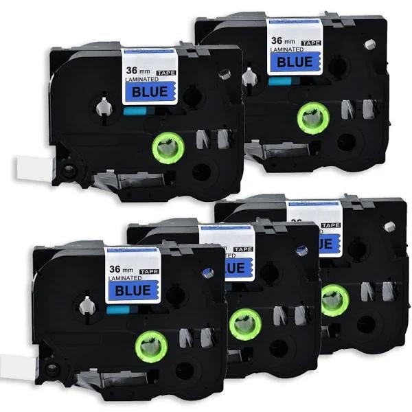 Compatible 5 x PT9200DX Tape Brother PT-9200DX 36mm Black Text On Blue Laminated Tape