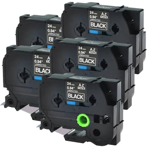 Compatible 5 x PTD800W Tape Brother PT-D800W 24mm White Text On Black Laminated Tape