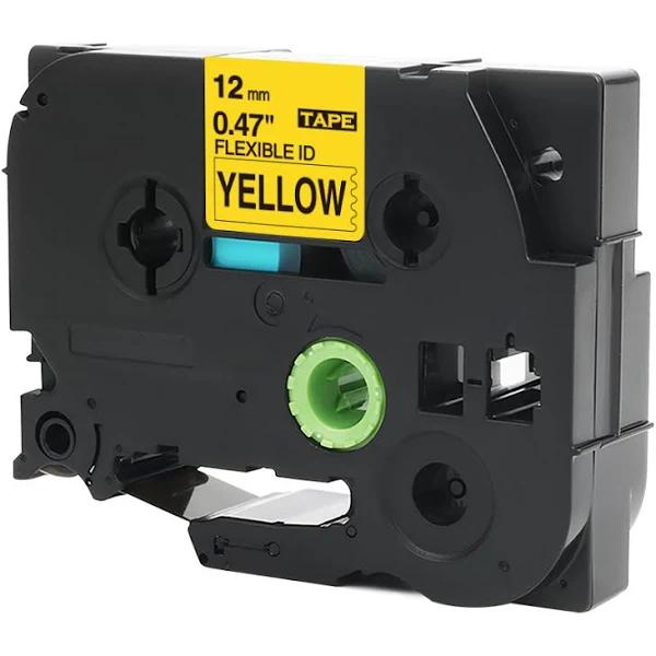 Compatible PTD600 Tape Brother PT-D600 12mm Black Text On Yellow Flexible Tape