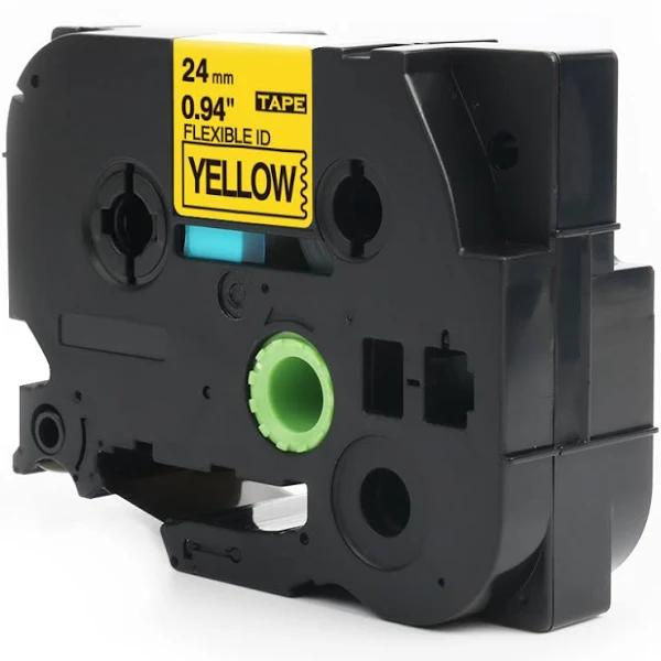 Compatible PTD600 Tape Brother PT-D600 24mm Black Text On Yellow Flexible Tape