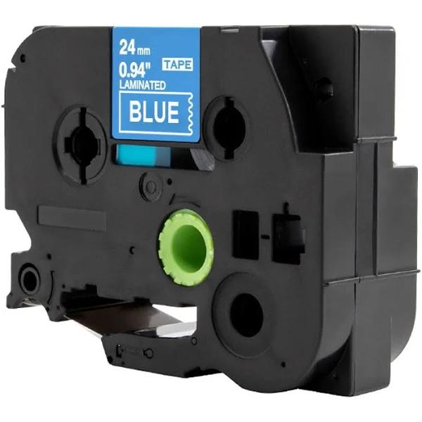 Compatible PTD600 Tape Brother PT-D600 24mm White Text On Blue Laminated Tape - 8 Meters