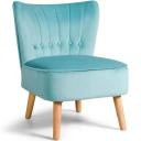 Costway Velvet Accent Chair With Solid Rubber Wood Legs For Dining Room Blue