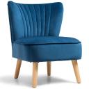Costway Velvet Accent Chair With Solid Rubber Wood Legs For Dining Room Blue
