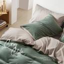 Cosy Club Quilt Cover Set Cotton Duvet Single Green Beige