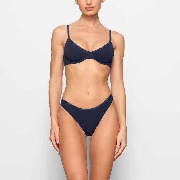 Cotton Logo Underwire Demi Bra | Navy