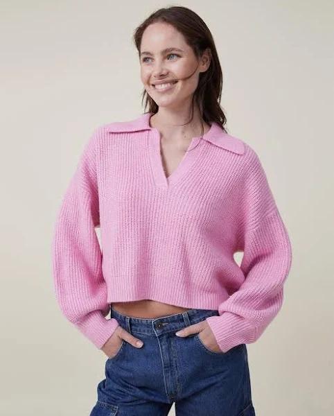 Cotton On Blondie Rib Collar Pullover Pink - S - AfterPay & Klarna Available