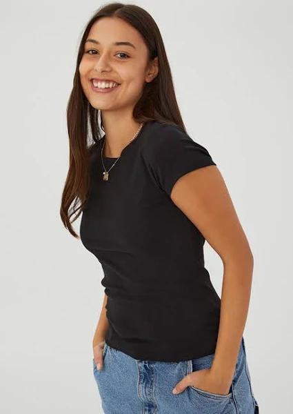Cotton On The One Organic Rib Crew Short Sleeve Tee Black - XS