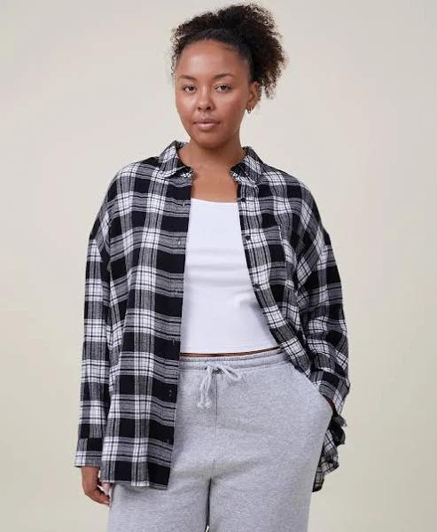 Cotton On - Women's Black Shirts & Blouses - Boyfriend Flannel Shirt - Size 3XL at The Iconic
