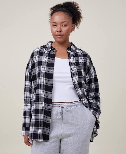 Cotton On - Women's Black Shirts & Blouses - Boyfriend Flannel Shirt - Size XS at The Iconic