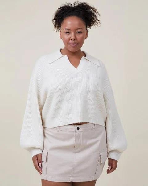 Cotton On - Women's White Jumpers - Chunky Rib Collar Pullover - Size M at The Iconic
