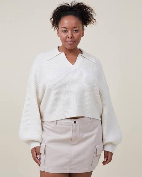 Cotton On - Women's White Jumpers - Chunky Rib Collar Pullover - Size XL at The Iconic