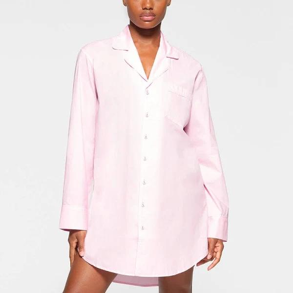Cotton Poplin Sleep Button Up Dress | Baby Pink