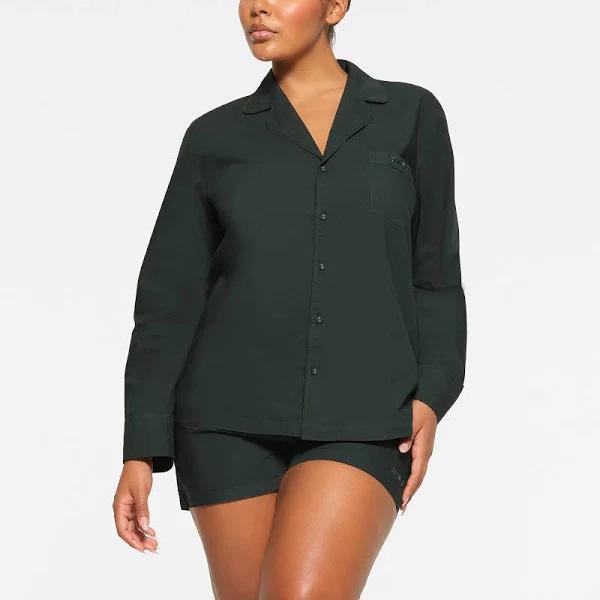 Cotton Poplin Sleep Button Up Shirt | Pine Logo