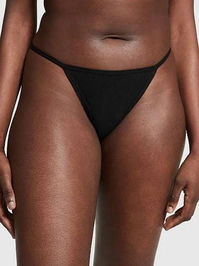 Cotton V-String Panty, Black, L - Women's Panties - Pink